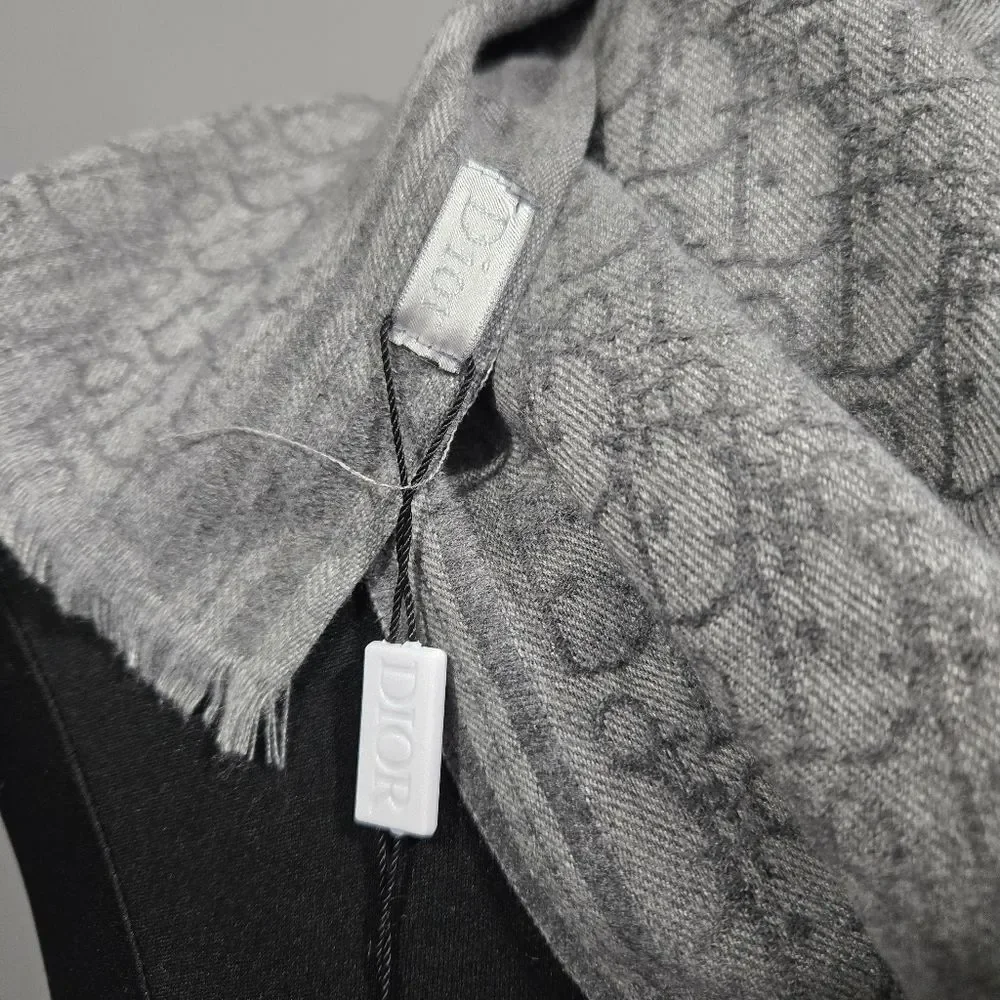 🐢 NWT Christian Dior Cashmere Trotter Scarf Grey. 80